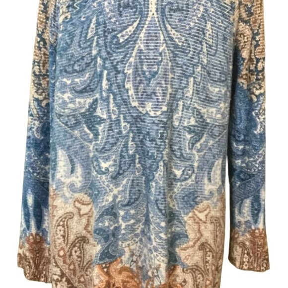 Chicos Cool Warm Mixed Paisley Print Open Front Long Sleeve Cardigan Large - Picture 6 of 11